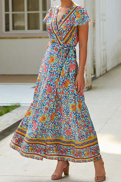 Robe longue vintage à fleurs pour femme