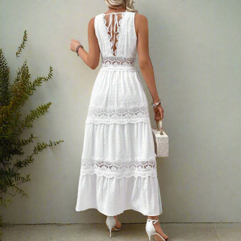 Robe maxi blanche en dentelle pour femme