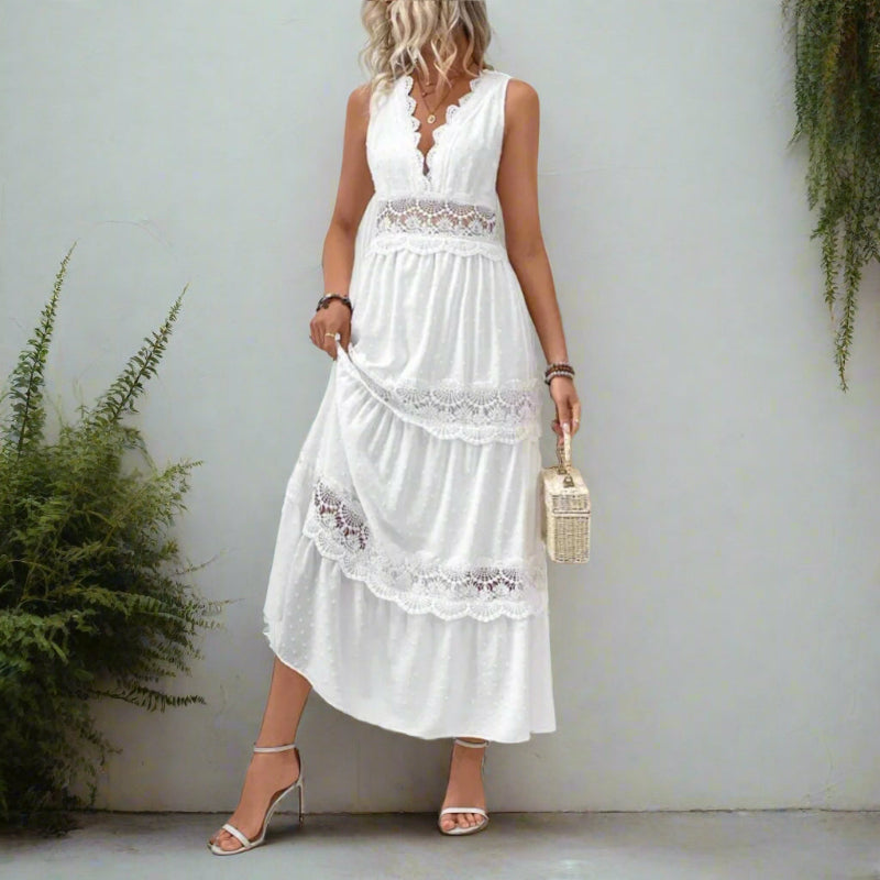 Robe maxi blanche en dentelle pour femme