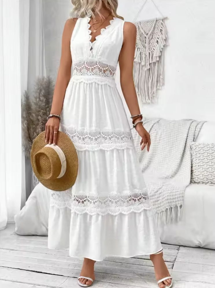 Robe maxi blanche en dentelle pour femme