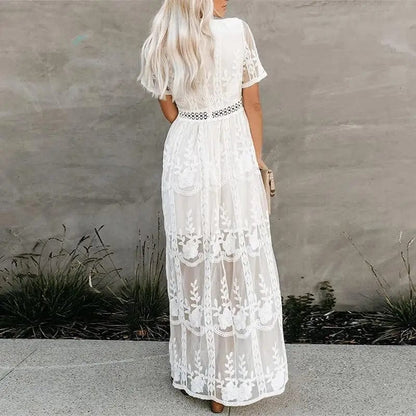 Robe maxi blanche à manches courtes pour femme