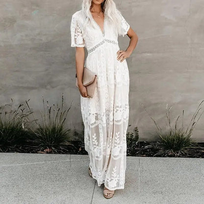 Robe maxi blanche à manches courtes pour femme