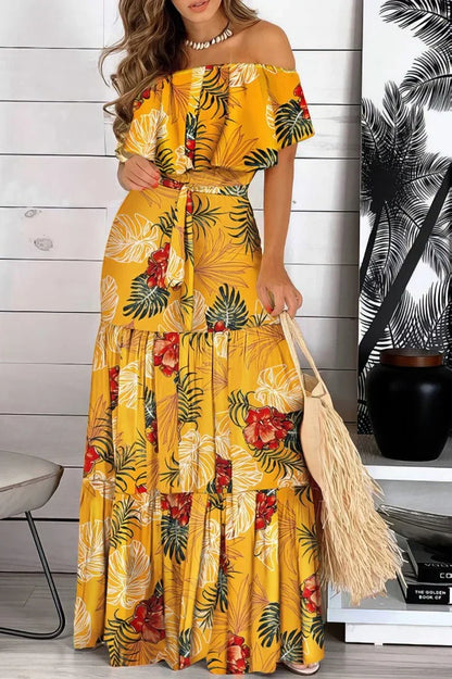 Robe longue jaune pour femme