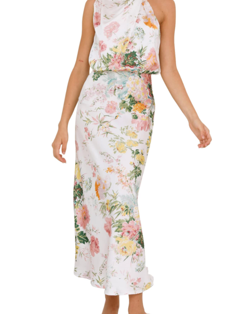 Zena Robe Femme – Robe Maxi Satinée Col Montant, Coupe Fluide Élégante Soirée