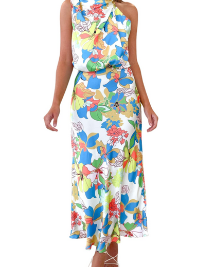 Zena Robe Femme – Robe Maxi Satinée Col Montant, Coupe Fluide Élégante Soirée