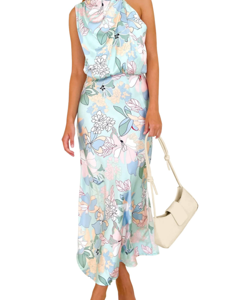 Zena Robe Femme – Robe Maxi Satinée Col Montant, Coupe Fluide Élégante Soirée