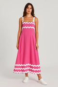 Robe Maxi Femme à Détails Vagues – Coupe Fluide et Décontractée