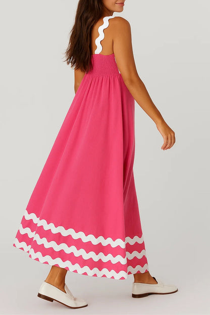 Robe Maxi Femme à Détails Vagues – Coupe Fluide et Décontractée