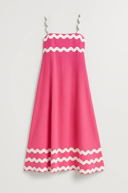 Robe Maxi Femme à Détails Vagues – Coupe Fluide et Décontractée
