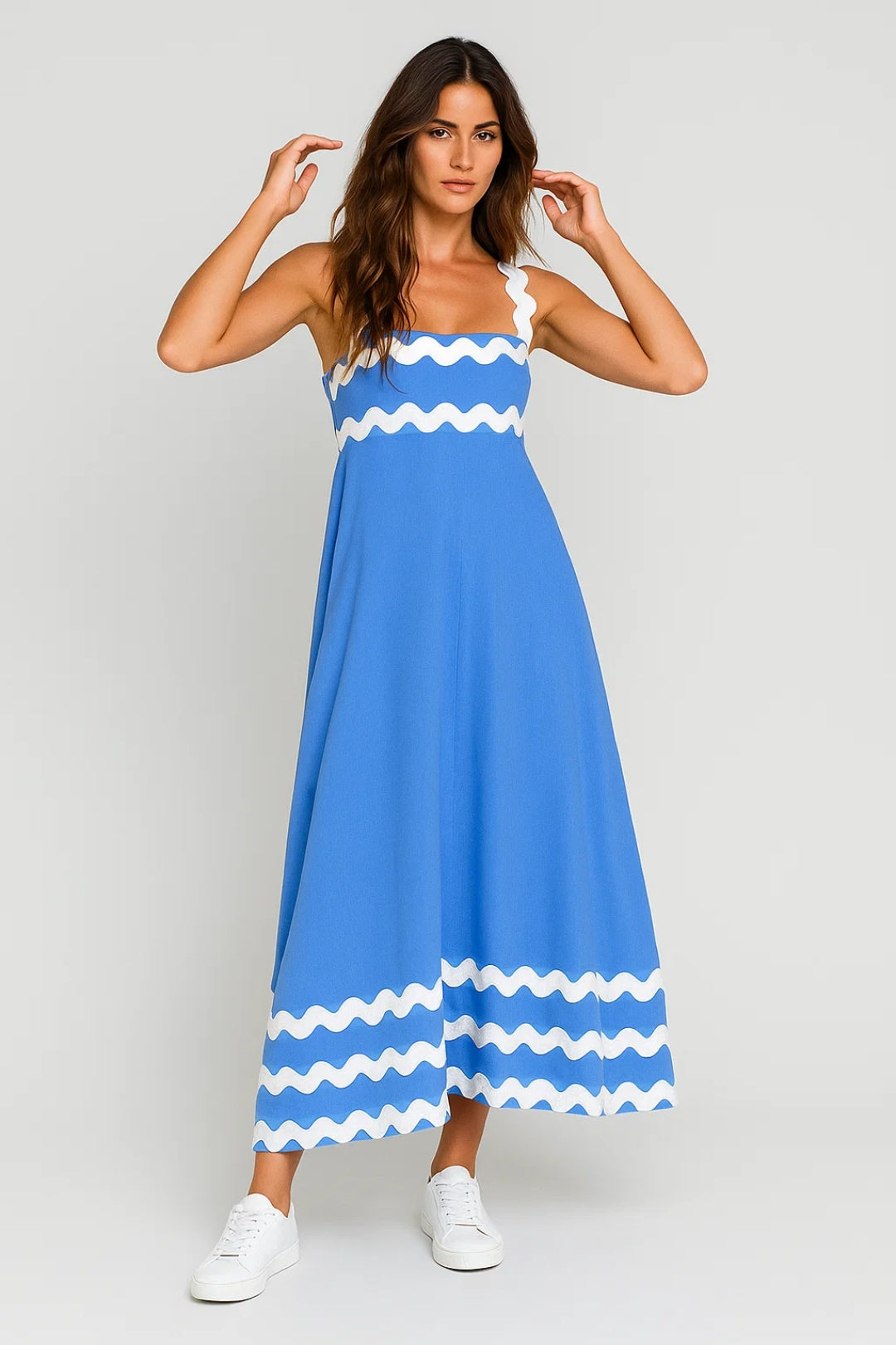 Robe Maxi Femme à Détails Vagues – Coupe Fluide et Décontractée