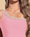 Robe Midi Femme Épaule Dénudée – Ornements en Cristaux Perlés et Fente