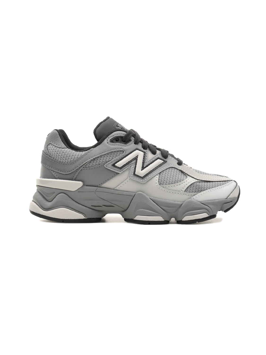 New Balance 9060 Gris baskets basses enfant daim et mesh multicolore, vue de profil