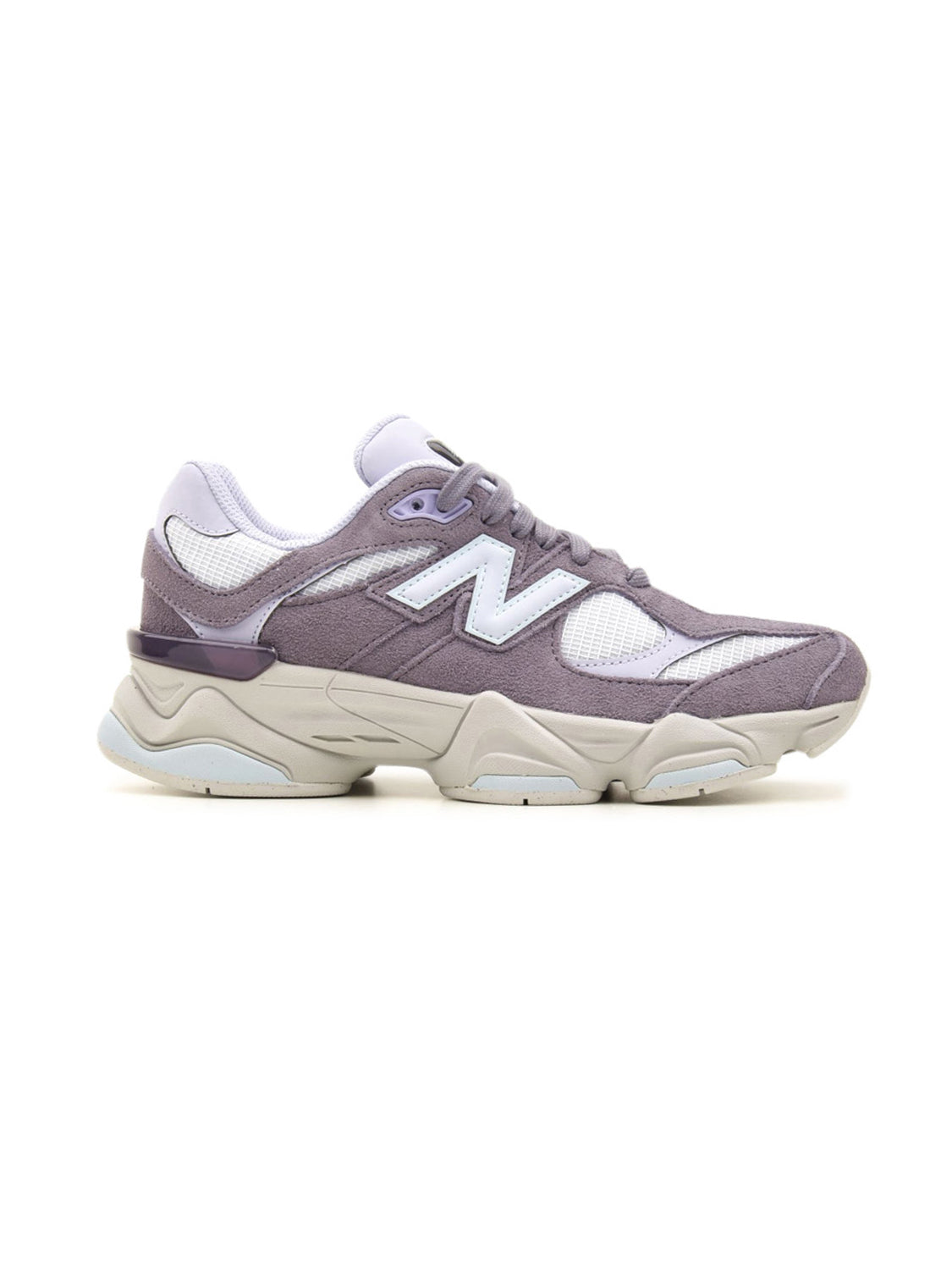 New Balance 9060 Violet baskets basses enfant daim et mesh multicolore, vue de profil