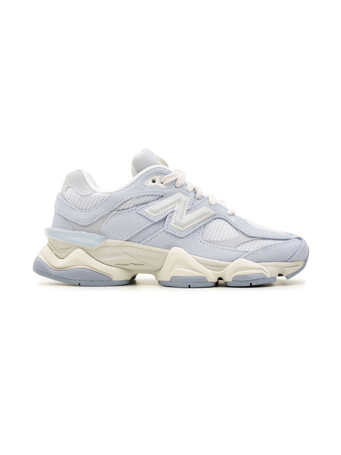 New Balance 9060 Bleu baskets basses homme et femme daim et mesh bleu, vue de profil