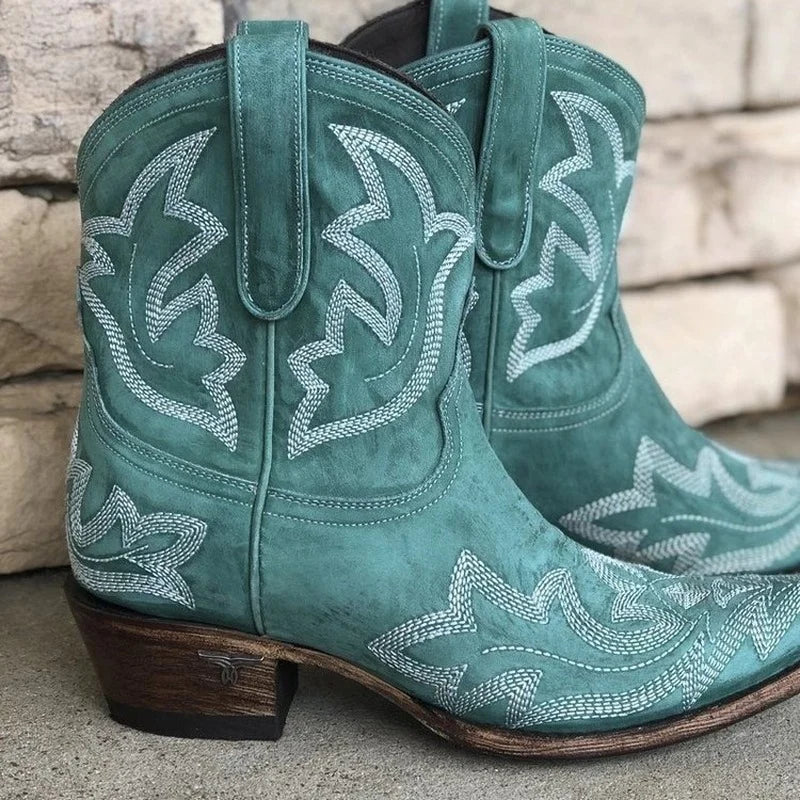 Santiags Femme Léonie Brodées Style Western à Talon Bas