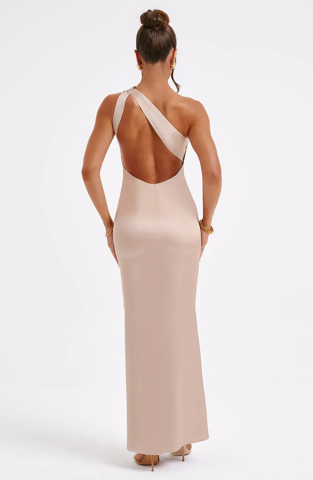 Clara Robe Longue en Satin Femme – Asymétrique, Cintrée & Élégance Minimaliste