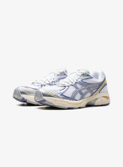 Asics GT-2160 White Blue Violet baskets basses homme et femme en mesh et cuir synthétique blanc bleu, vue de face