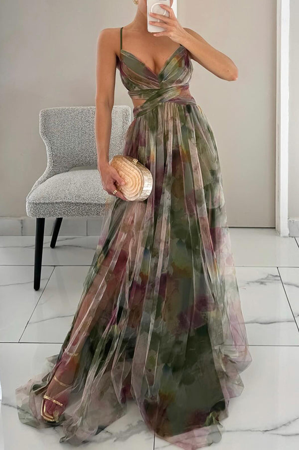 Robe maxi femme en mesh floral – Buste ajusté jupe fluide