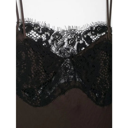 Robe Femme Asymétrique Dentelle et Satin – Design Élégant Mixte