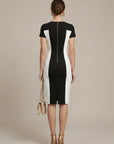 Robe Midi Femme en Coton – Col Rond Colour Block Moulante