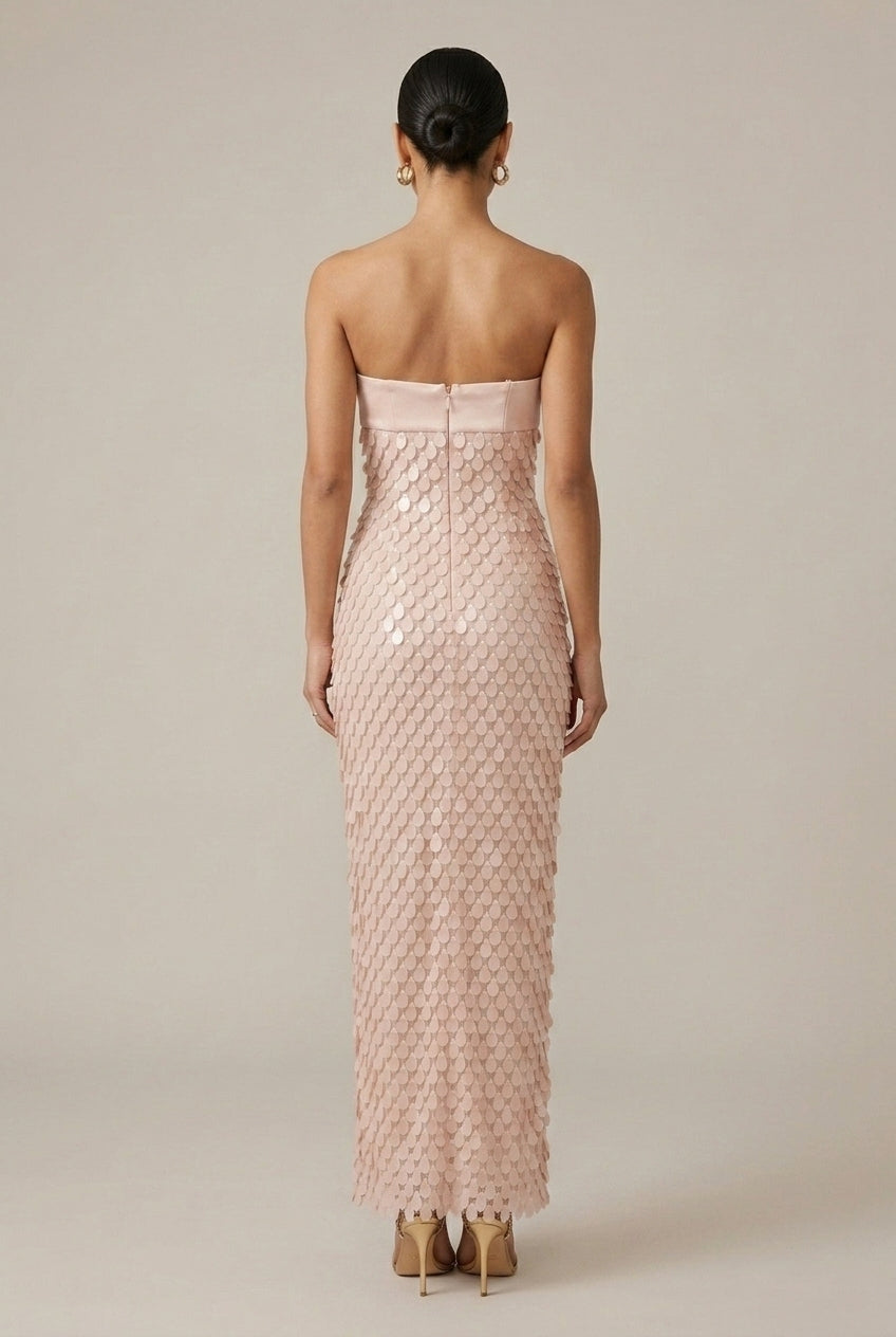 Robe Longue Femme à Sequins – Bustier Cœur Sans Bretelles