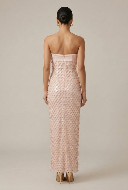 Robe Longue Femme à Sequins – Bustier Cœur Sans Bretelles