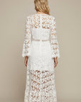 Robe Maxi Femme en Dentelle Guipure – Col V Manches Longues