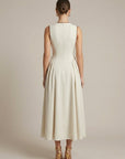 Robe Maxi Structurée Femme – Coupe Évasée Col Nœud Détail Nœuds