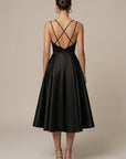 Robe Midi Femme Coupe A-Line – Col V Bretelles Doubles Jupe Évasée