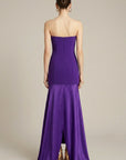 Robe Maxi Satin Soirée Violette Femme – Coupe Ajustée Sans Bretelles