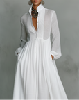 Robe Longue Femme Plissée – Légère Manches Longues Coupe A-Line Ourlet Évasé
