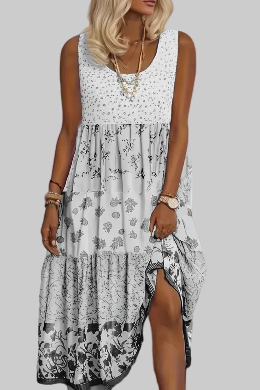 Robe Femme Longue Imprimée Fleurie – Coupe Ample Sans Manches