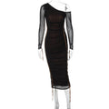 Robe Longue Femme Bodycon – Col Asymétrique Une Épaule Manches Longues Voilées