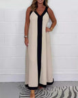 Robe Longue Femme sans Manches Bicolore – Col V Coupe Ample