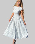 Robe Longue Femme à Pois – Col Haut Manches Courtes Coupe A-Line