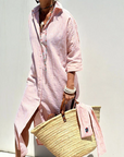 Robe Chemise Midi Rayée Légère pour Femme – Coupe Ample Boutonnée