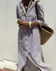 Robe Chemise Midi Rayée Légère pour Femme – Coupe Ample Boutonnée