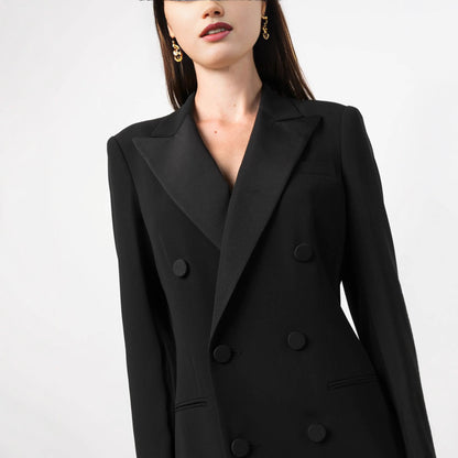 Robe Longue Femme Style Blazer – Col Cranté Croisé Coupe Colonne