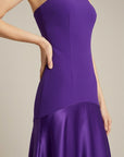 Robe Maxi Satin Soirée Violette Femme – Coupe Ajustée Sans Bretelles