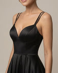 Robe Midi Femme Coupe A-Line – Col V Bretelles Doubles Jupe Évasée