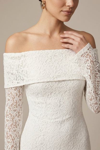 Robe Longue Femme Épaules Dénudées – Sirène Dentelle Contrastée Manches Évasées