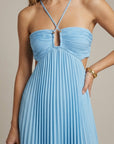 Robe Maxi Femme à Col Halter Plissée – Dos Noué Découpé