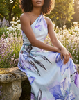 Robe Longue Femme à Imprimé – Col Halter Asymétrique