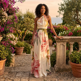 Robe Longue Femme à Imprimé – Col Halter Asymétrique