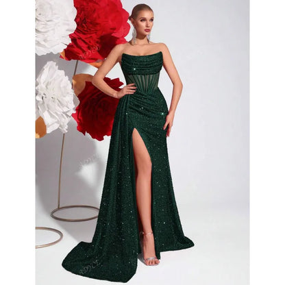 Robe Longue Femme Épaules Dénudées – Plissé Arête de Poisson et Découpes