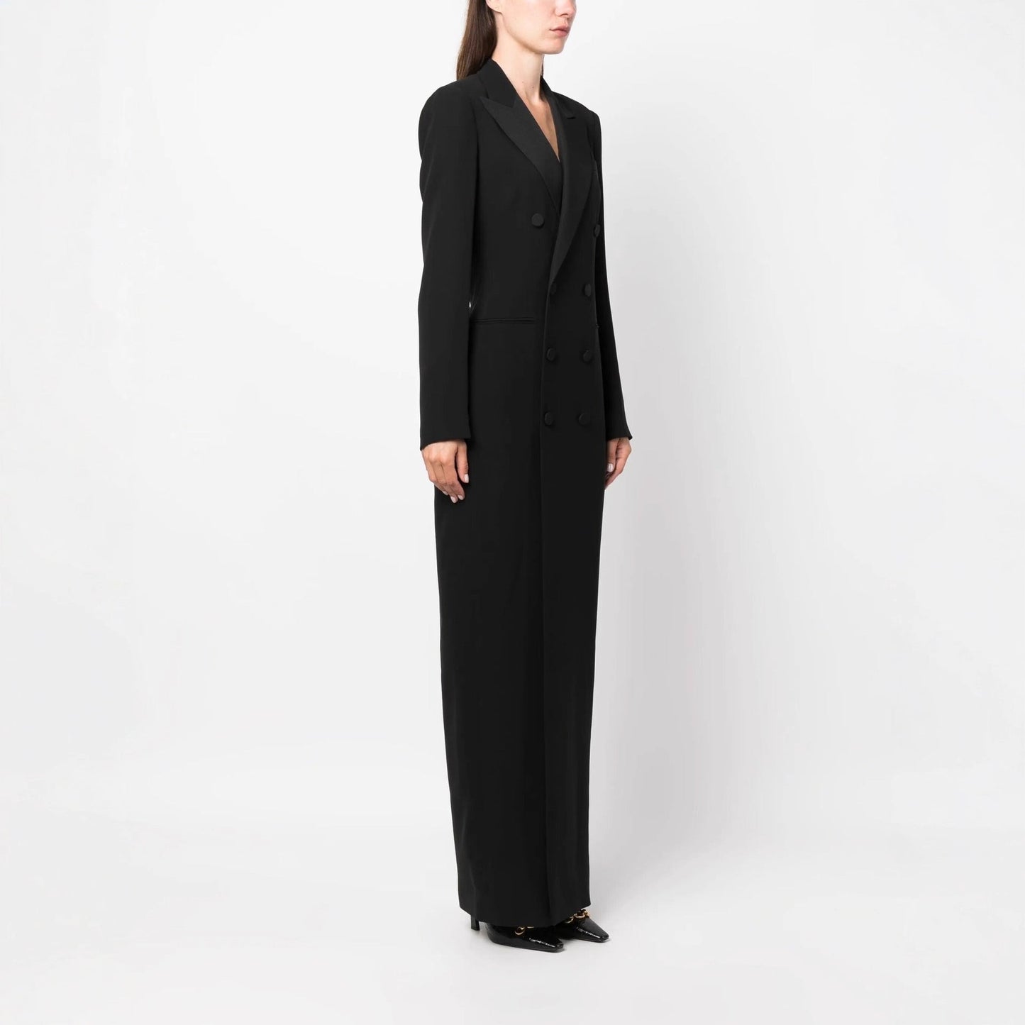 Robe Longue Femme Style Blazer – Col Cranté Croisé Coupe Colonne