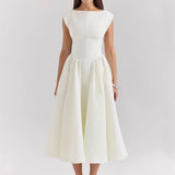 Robe Midi Femme Sans Manches Dos Nu – Col Rond Fluide