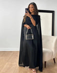 Robe Maxi Femme Chiffon Manches Cape – Col Rond Silhouette Fluide