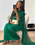 Robe Maxi Femme Chiffon Manches Cape – Col Rond Silhouette Fluide