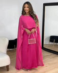 Robe Maxi Femme Chiffon Manches Cape – Col Rond Silhouette Fluide